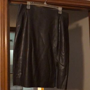Deep brown faux leather skirt with side slit
